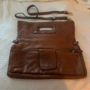 Made in Italy, Genuine Elegant Brown Leather Clutch/ Shoulder Bag